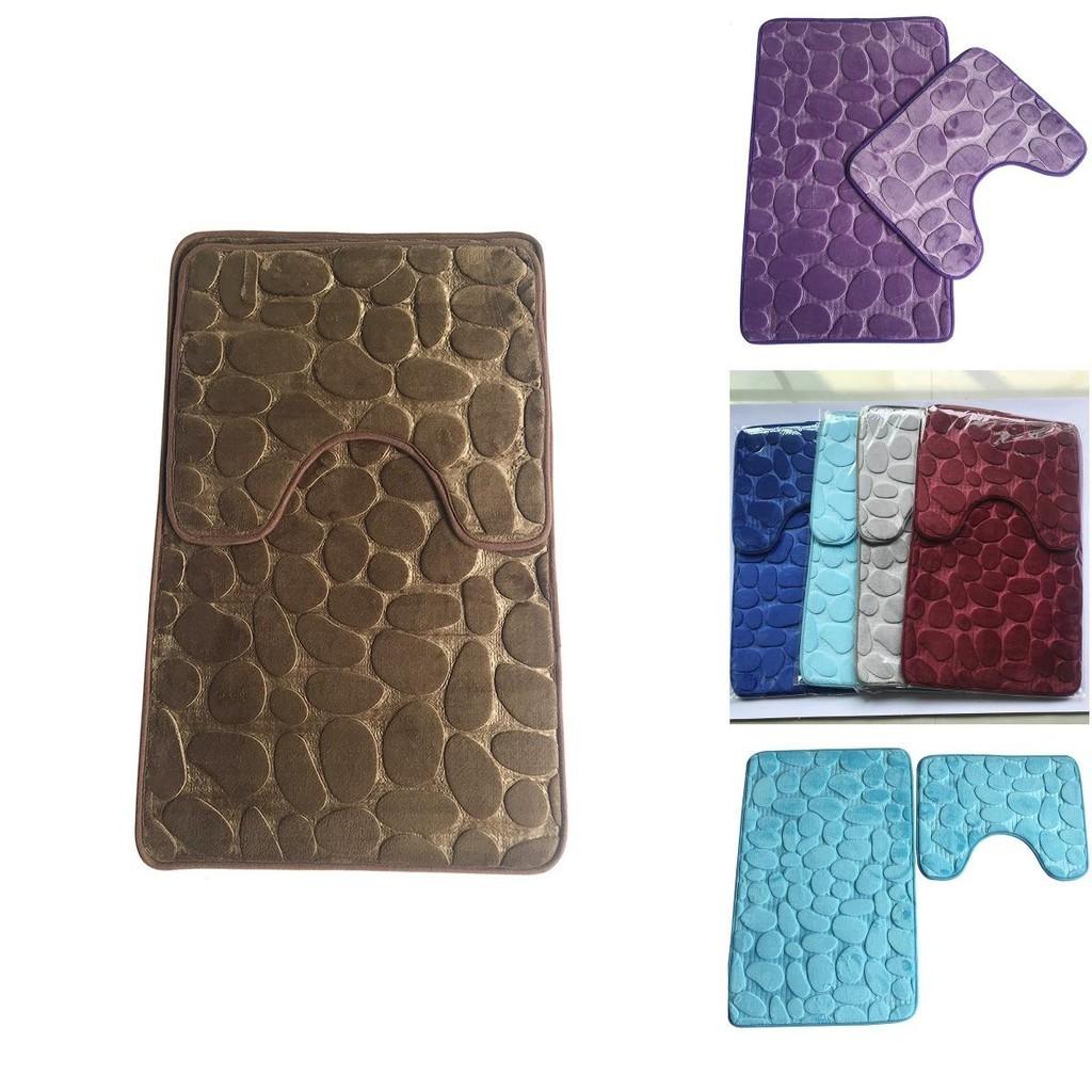 Bunte Kiesel Badematte und Sockel Memory-Schaum Set Gemütlich Rutschfest Badezimmer-Essentials