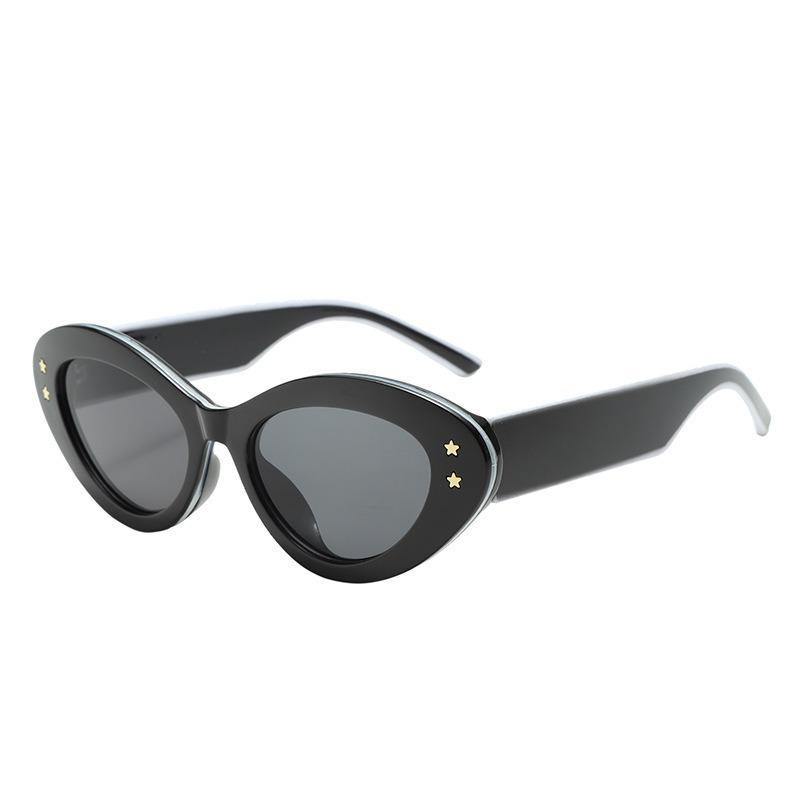 Women Retro Cat Eye Oval Frame Sunglasses Uv Protection Fashion Sun Glasses For Large Face