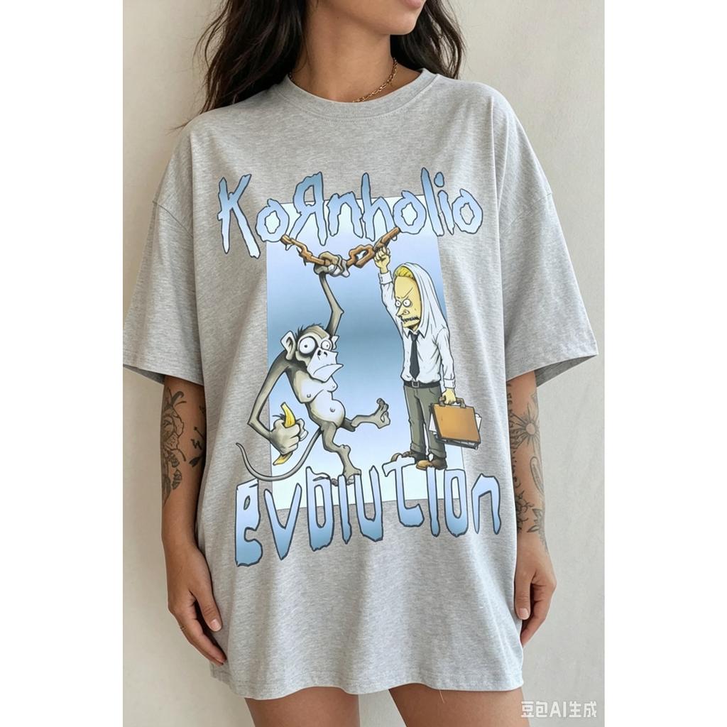 Korn Band T-Shirt Herren Damen Oversized Streetwear Y2k Retro Hip Hop Harajuku High Street Kurzarm Bequem Lässig Locker Damen Herren Kleidung
