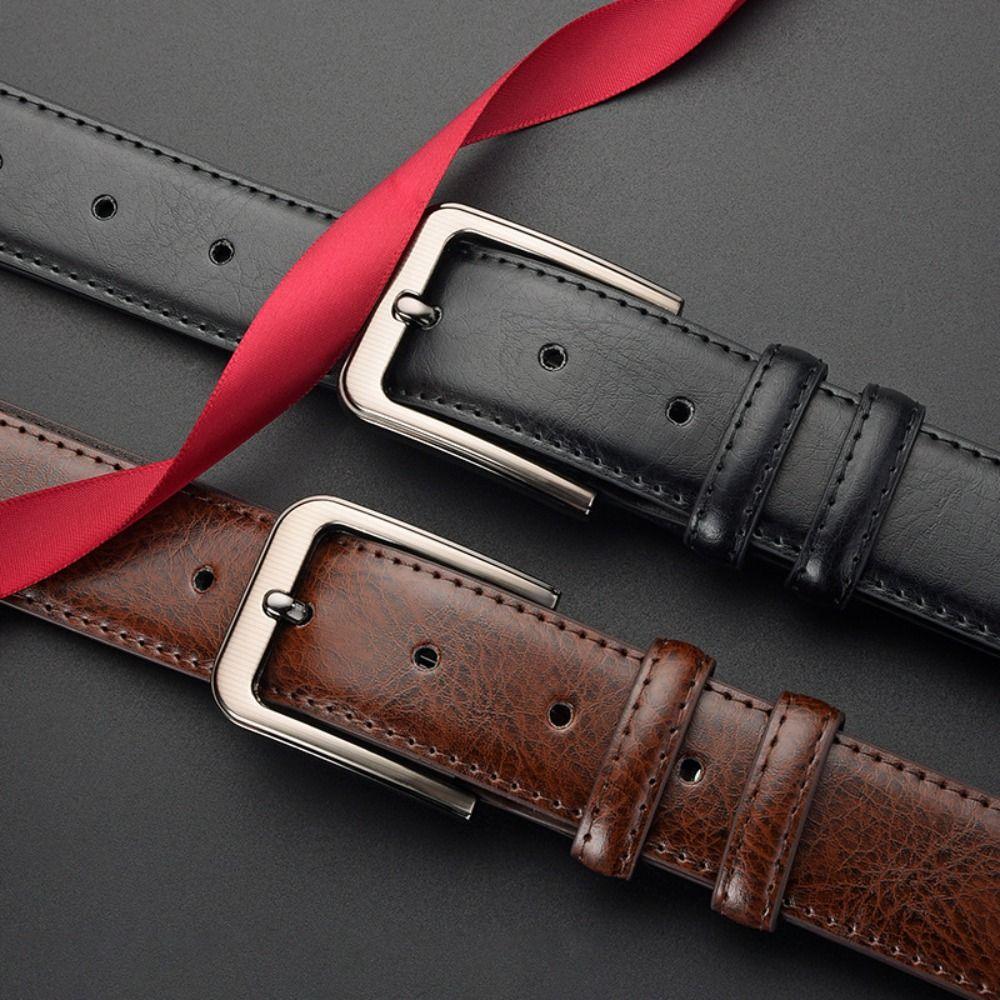 Retro Zinc Zinc Alloy Leather Belt Texture Pin Buckle Belt Luxury Men PU Belt  Elderly People