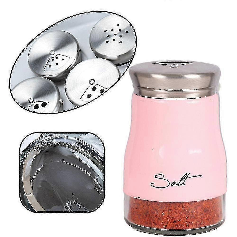 Salt And Pepper Shakers Set, Glass Farmhouse Kitchen Decor, Stainless Steel Lid