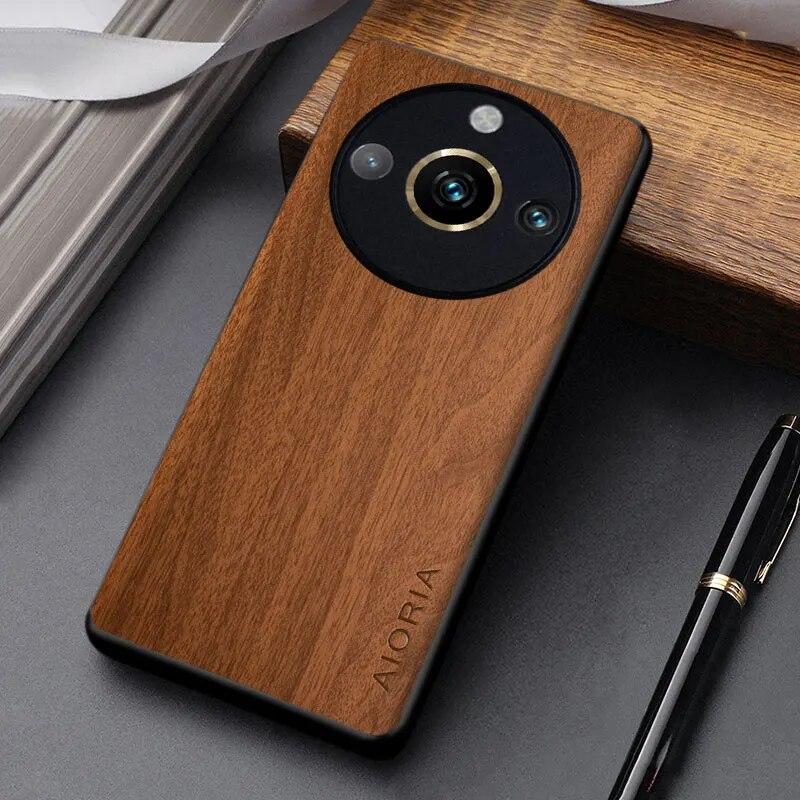 Husa pentru Realme 11 Pro Plus husa din lemn model bambus Husa din piele PU pentru husa realme 11 pro coque