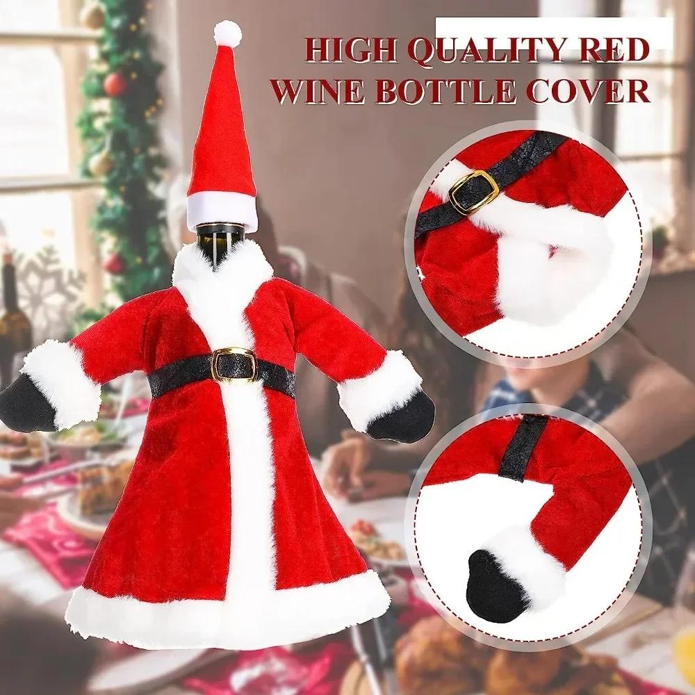 10-1PCS Wine Bottle Cover Christmas Red Velvet Dress Clothes Wine Bottles Bags Dinner Table Ornament New Year Party Home Decors