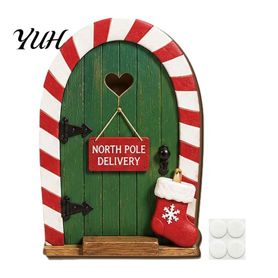 Decorazioni da Parete per Natale Decorazione Porta Fatata, Legno Massello con Supporto Adesivo, Artigianato Rustico Miniatura Piccola per Tronchi d'Albero e