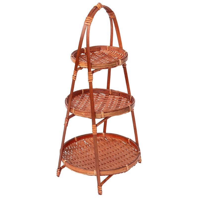 Hand-Woven Bamboo Multi-Layer Tea and Pastry Stand - Fruit and Snack Display Basket