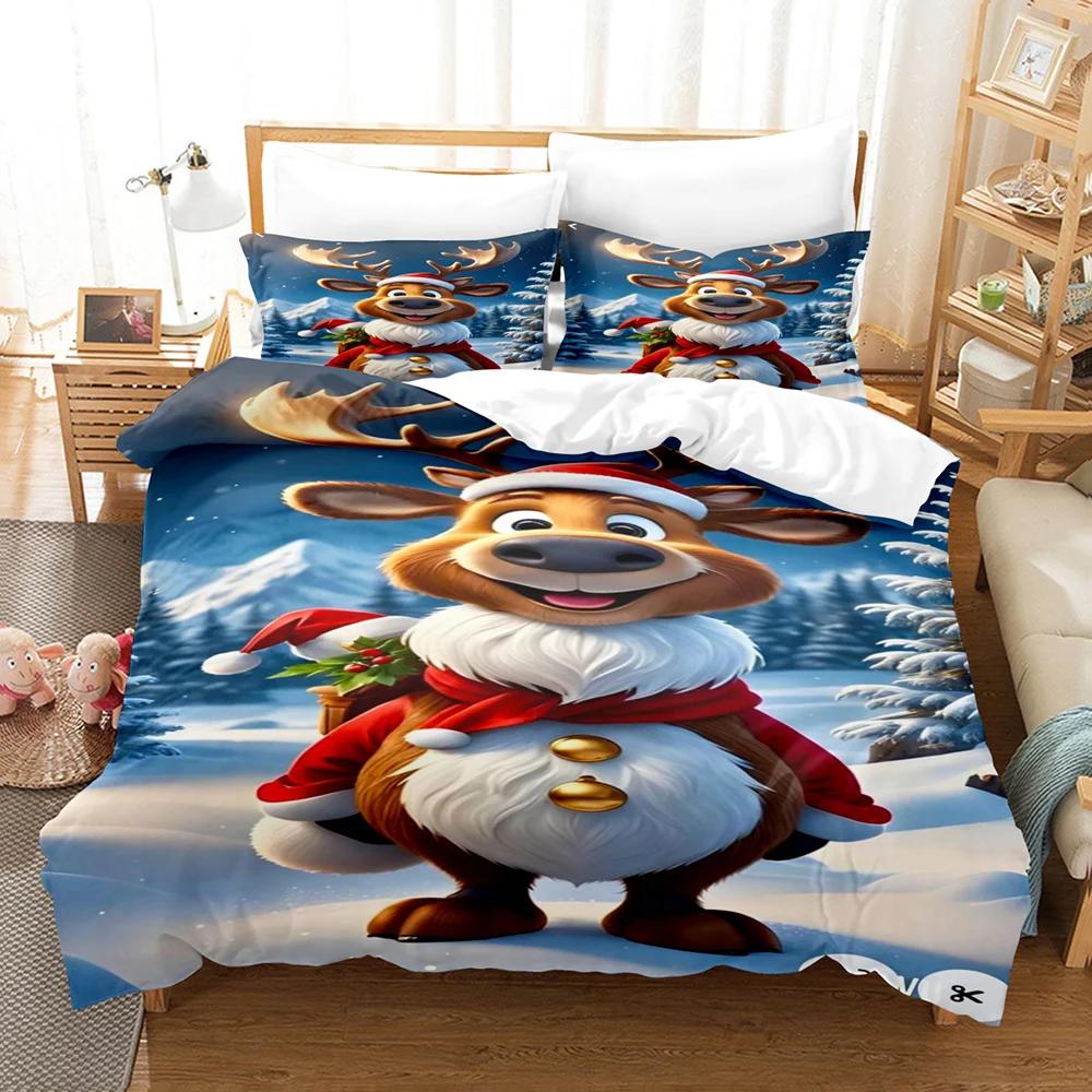 Set copripiumino alla moda 3 pezzi, Set biancheria da letto con stampa di gnomi natalizi a quadri, Copripiumino morbido e confortevole, Per camera da letto, Camera degli ospiti