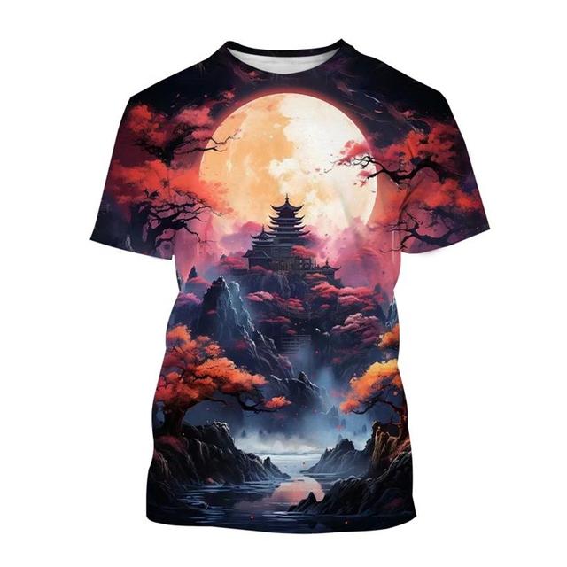 Landscape 3D Printed T-shirt Scenery Painting Art T Shirt For Men Fashion Round Neck Short-sleeved Casual Summer Tees Tops