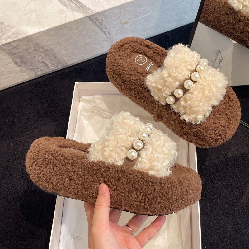 Fashion super fire cotton slippers senior college style thin thick bottom fluffy slippers women's wear