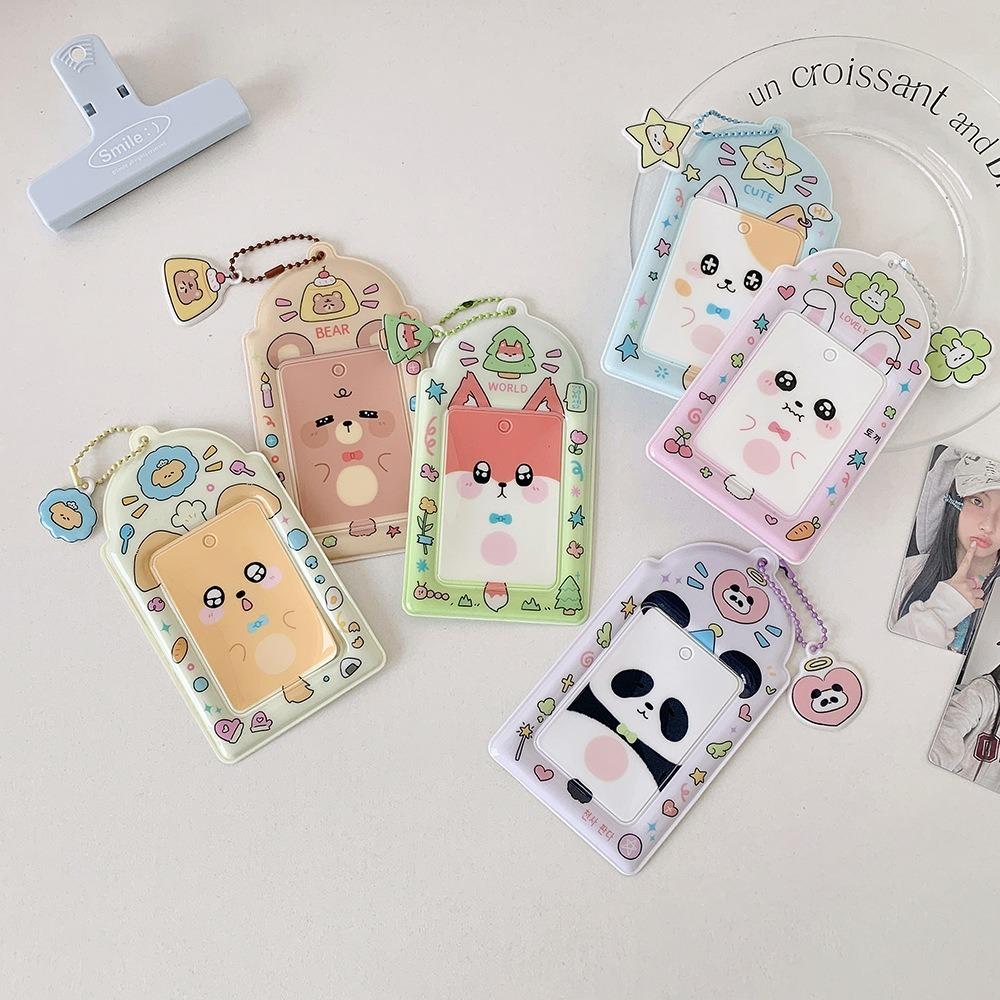 PVC Photocard Holder Keychain Cartoon Animal Hanging Decoration ID Badge Holder Idol Card Display Protector Photo Card Holder