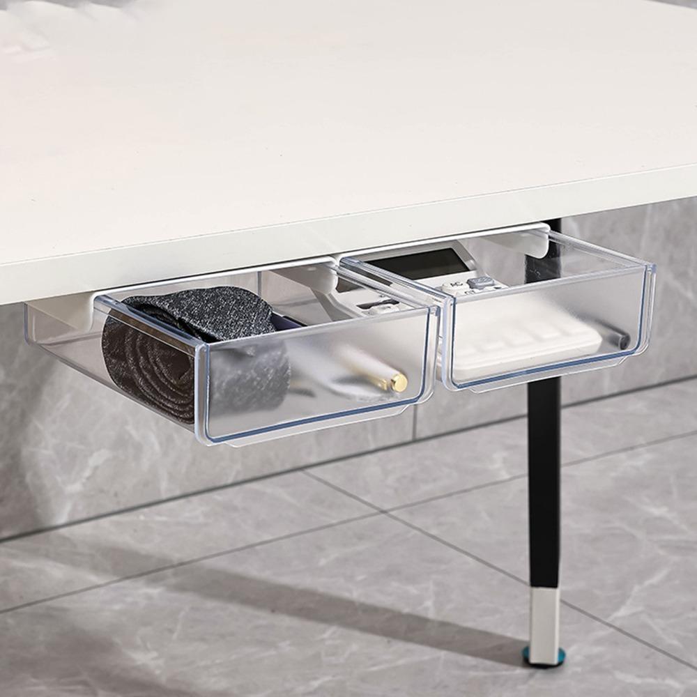 

White Self Adhesive Organizer Transparent Slide Out Drawer Space Saving Box Office сірий