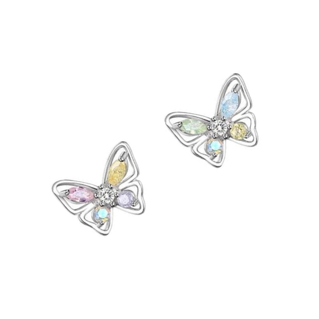 Elegant Zircon Butterfly Studs Earrings Featuring Colorful Stones for Fashionable Women and Everyday Casual Wear