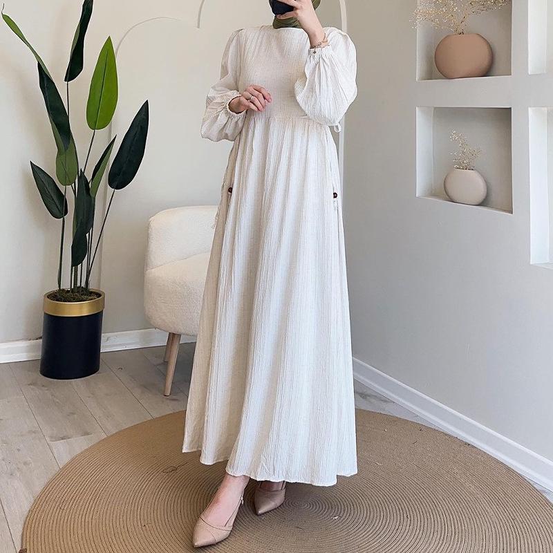 2025 Autumn Women's Muslim Lantern Sleeve Dress - Elegant and Comfortable