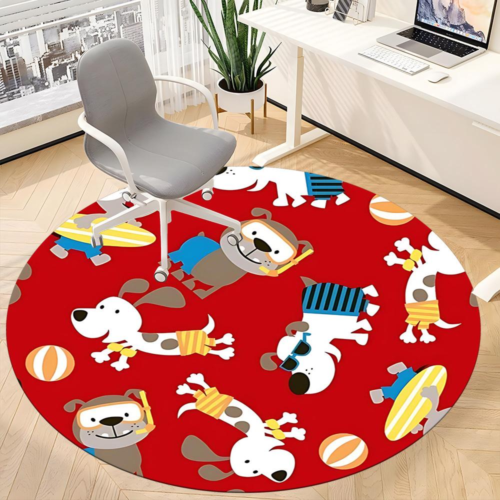 1PC Dogs Playtime Pattern Office Round Area Rug, Mat Suitable For Office, Under Office Chairs Bedroom Living Room Home Decor, Room Deco
