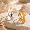 18K Gold Stainless Steel Double-Curved Geometric Ring for Women - Elegant European & American INS Style.