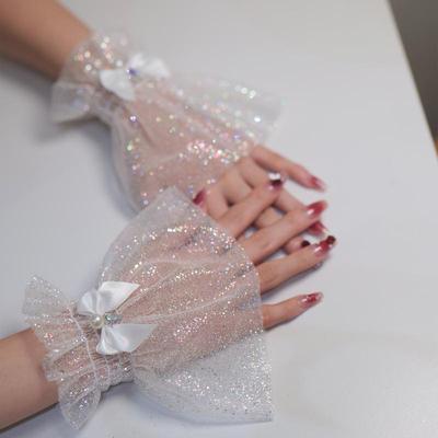 Nail Photo Equipment Short Bow Mesh Wrist Fake Sleeves Bride Decorative False Cuff Tulle Item Nail Art Take Picture Background