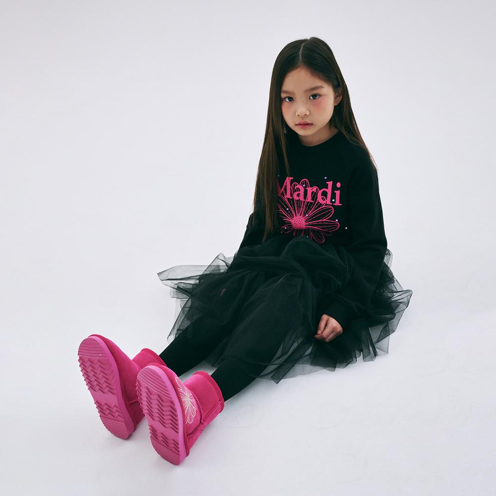 [mardimercredi] KIDS SWEATSHIRT FLOWERMARDI MIX PEARL EMBELLISHED_BLACK FUCHSIA