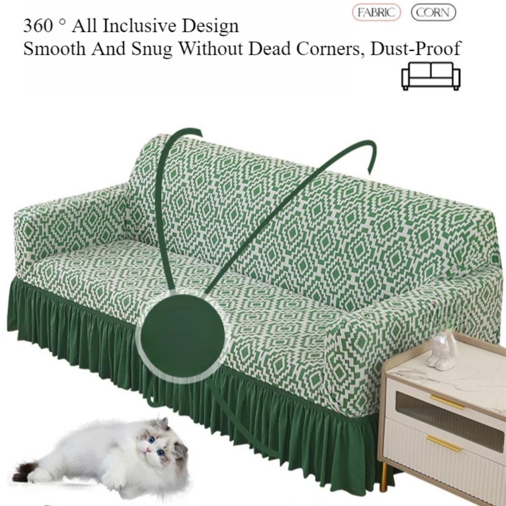 1/2/3/4/5 Seater Jacquard Sofa Slipcover Non-slip Sofa Cover with Skirt Elastic Couch Cover for Bedroom Office Living Room Decor