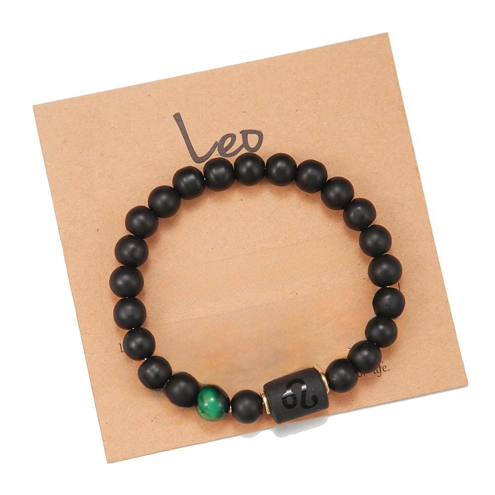 Twelve Constellations Beaded Elastic Bracelet For Men And Women With Black Matte Agate For Travel Gifts