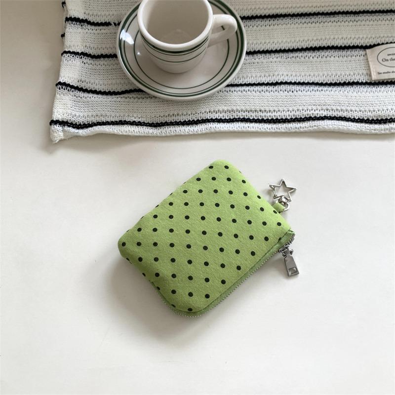 New Cute Polka Dot Coin Change Bag Fabric Zipper Key Storage Bag Mini Pendant Decorative Small Bag