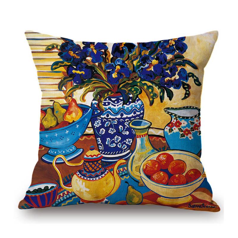 Modern Art Abstract Flower Oil Painting Flower Vase Still Life Floriculture Cinema Lobby Decoration Pillow Case Cushion Cover