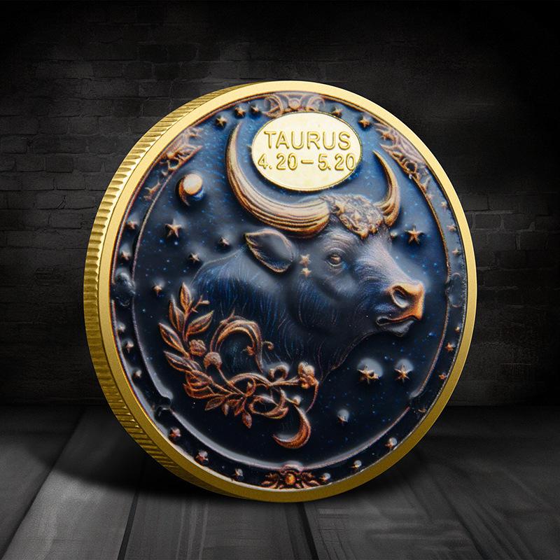 Evropské a americké zodiacové pamětní mince, mince osázené diamanty, Tarot přání pro Slunečního boha, zlaté a stříbrné mince, ozdoby