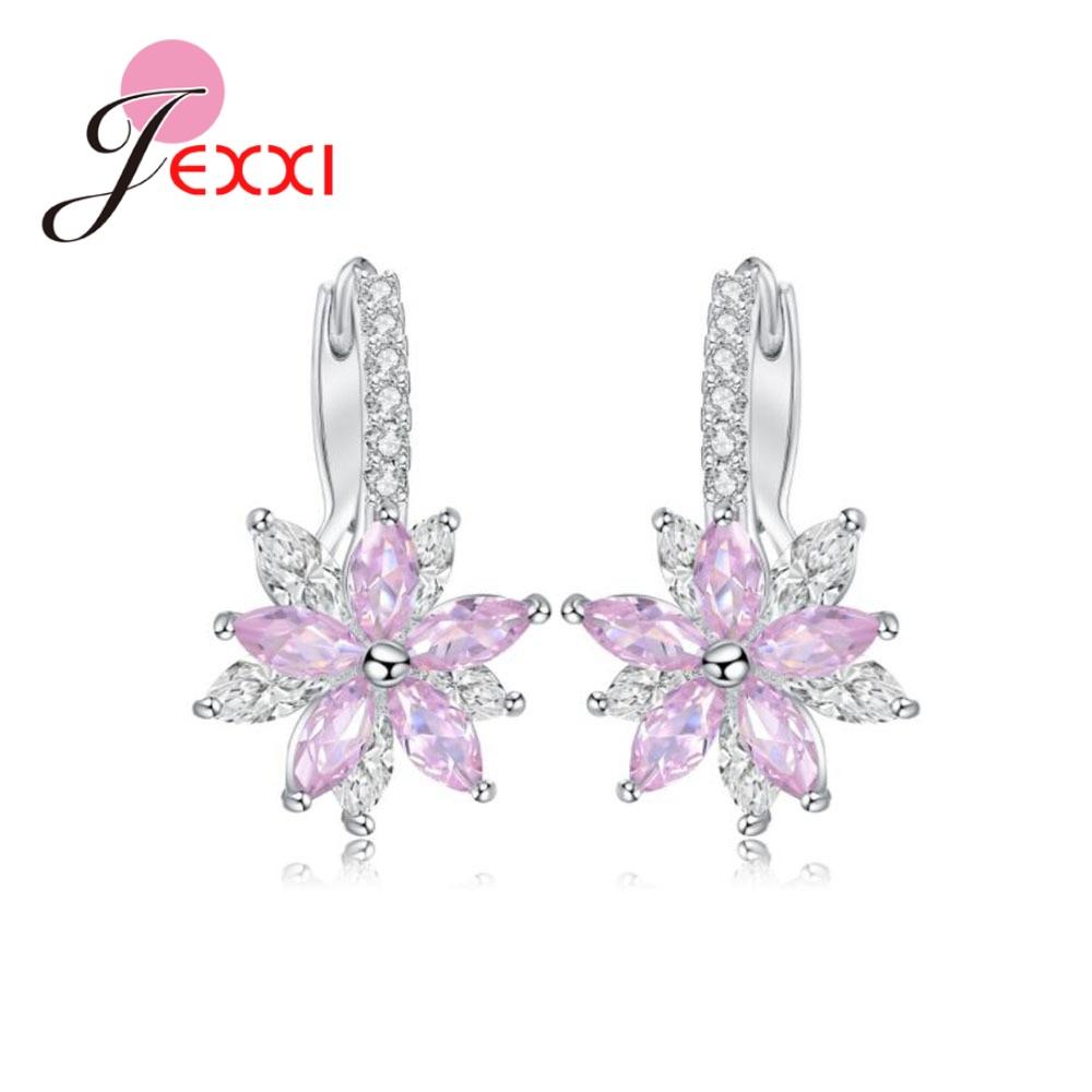 

Beautiful Drop Earrings Findings Flower Design Colorful Crystals 925 Sterling Silver Wedding Party Jewelry Accessory Wholesale рожевий