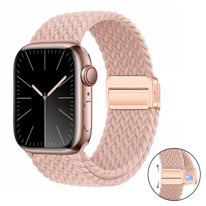 Magnetic Braided Loop Strap For Apple Watch Band 45mm 41mm 44mm 42mm 46mm Ultra 3 49mm Nylon Bracelet iWatch 11 10 9 8 7 6 5 SE