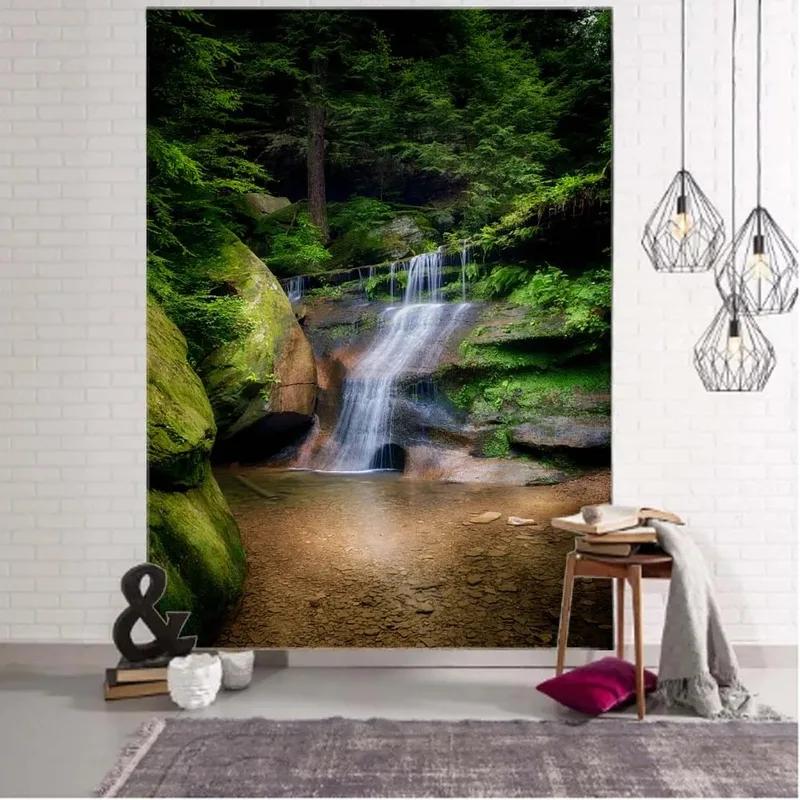 Природный пейзаж Лесной ручей Фоновый гобелен Украшение стены дома Гобелен Спальня — фото 8