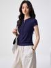 Women's Elegant Tencel Lyocell Henley Short Sleeve Slim Fit Top