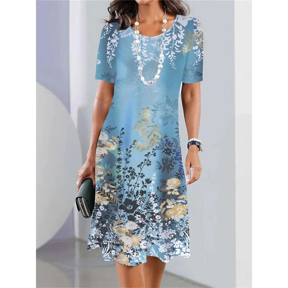 Women's Casual Dress Floral Print Crew Neck Midi Dress Stylish Casual Daily Vacation Short Sleeve Summer Evening Party Dresses