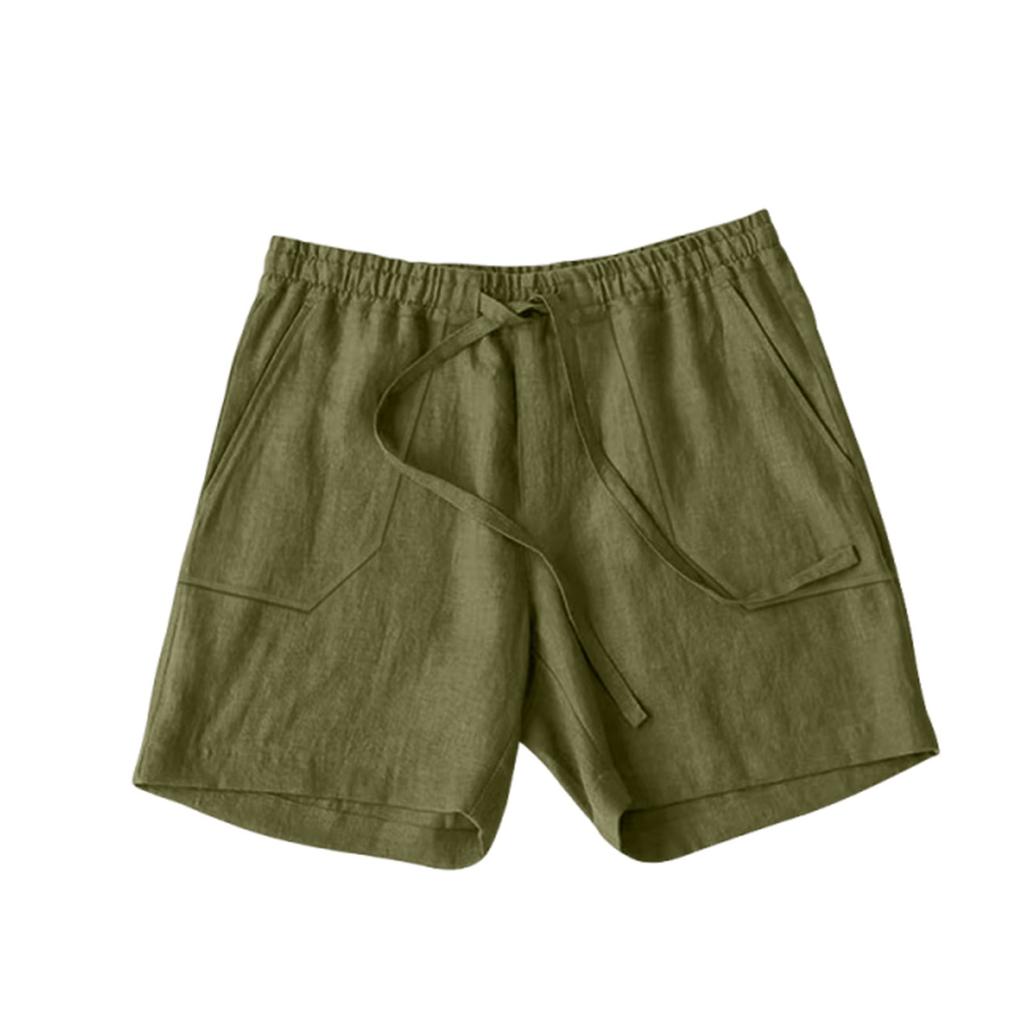 Men's Summer Cotton And Hemp Shorts Draw Rope Elastic Waist Solid Color Breathable Beach Five Minute Casual Medium Pants