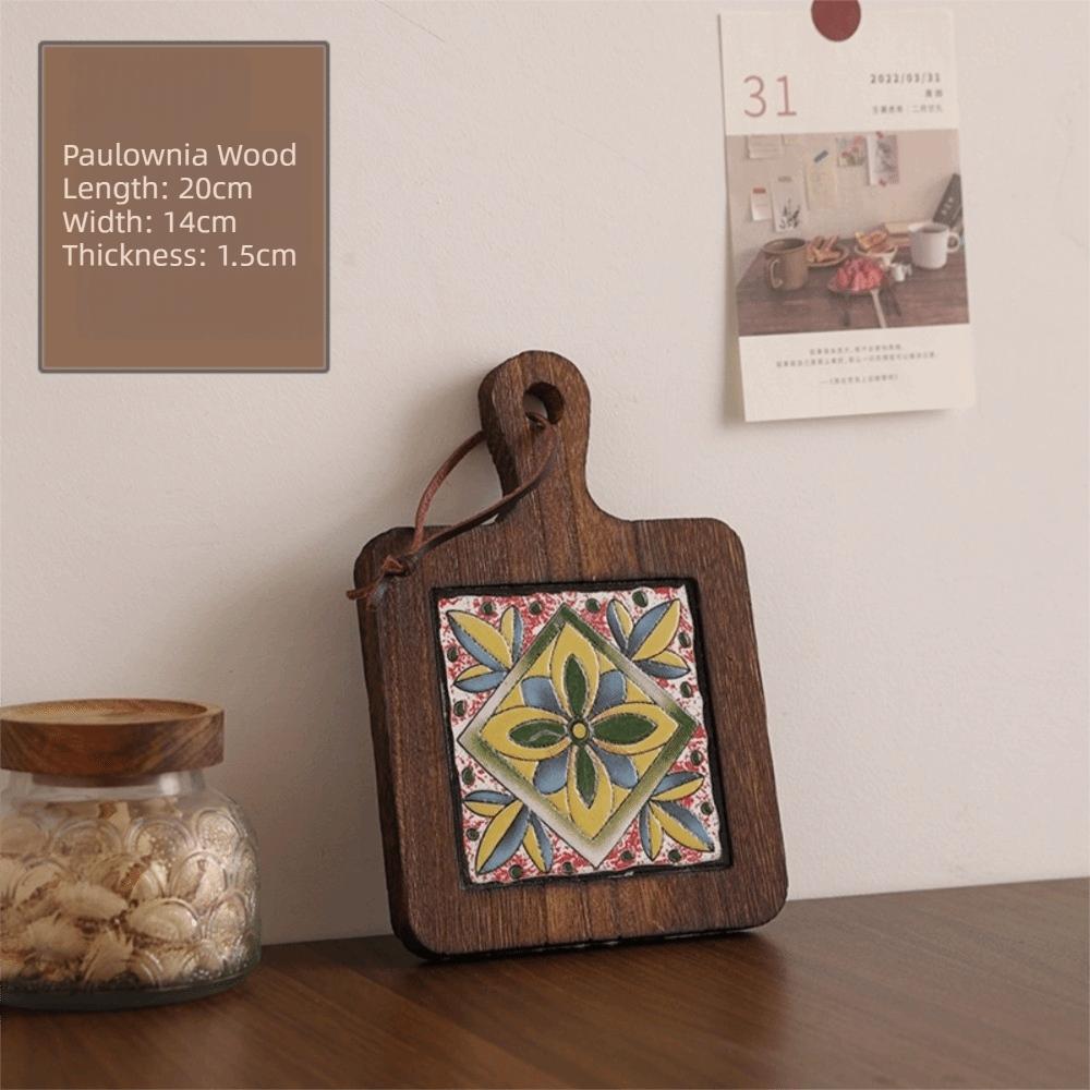 Japanese Style Solid Wood Coaster Square Retro Wooden Flower Tile Coaster Heat Resistant Placemat Coffee Cup Mat Coffee Break