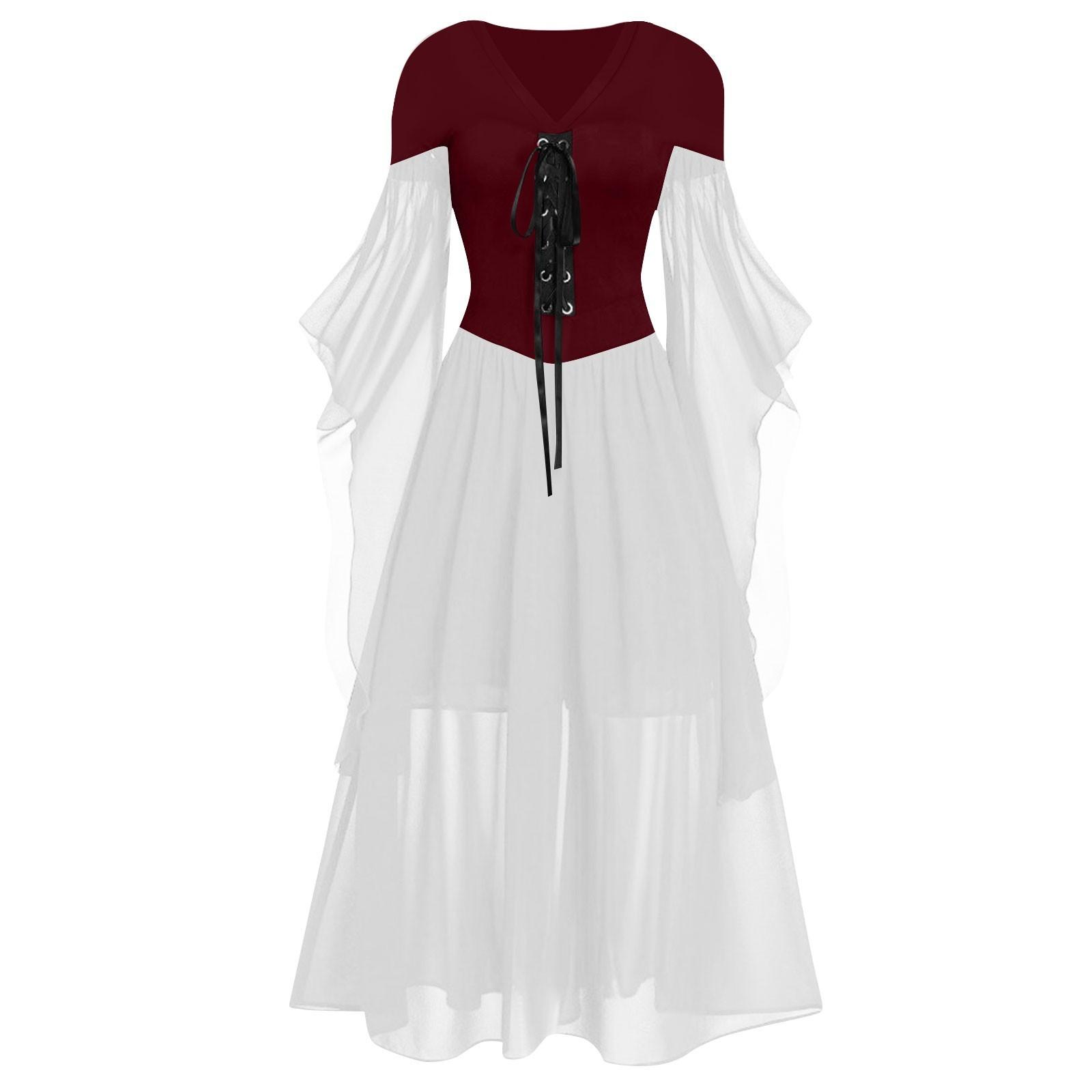 

Женское повседневное платье с открытыми плечами больших размеров, сплошное цветное кружевное платье с рукавами-бабочками на Хэллоуин, готическое платье S белый