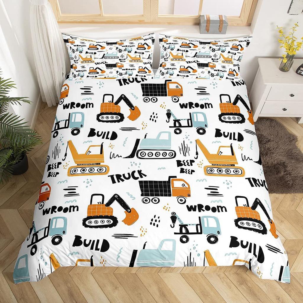 Automobile Construction Vehicle Duvet Set Bedding Set For Bedroom Three-Piece Set
