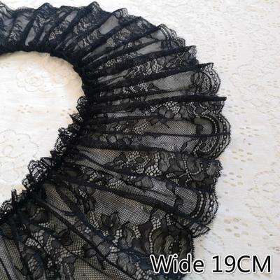 19CM Bred Svart 3D Elastisk Tyll Spets Tyg Bomull Broderat Band Volang Kant DIY Gardin Plagg Tofs Sömnadstillbehör