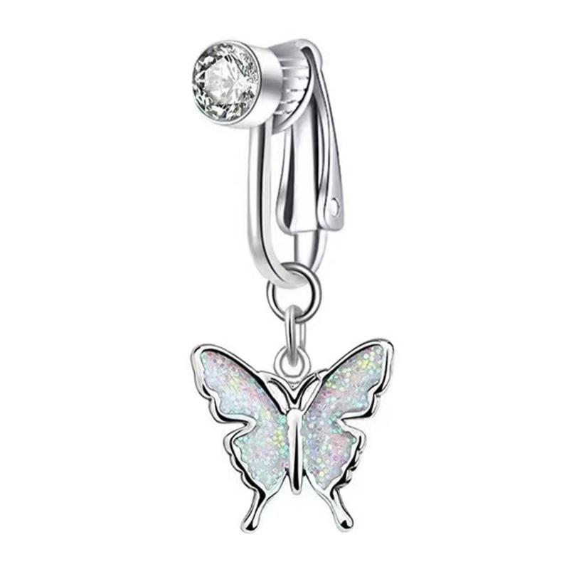 Stylový zirkonový klip na pupík bez piercingu, snadno se nosí, nastavitelný pohodlný střih, měděný tělový šperk