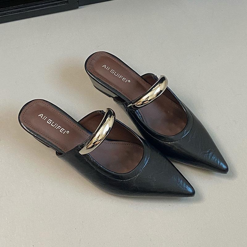 Mode Silber Damen Pantoletten Mode Metall Damen Keilabsatz Hausschuhe Pantoletten Schuhe Sommer Frühling Spitzschuh Damen Hausschuhe Sandalen Schuhe