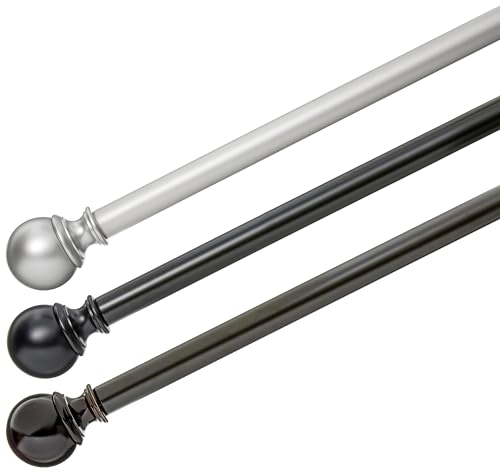 Amazon Basics Curtain Rod, Single, Adjustable Length, Round Caps, with Hardware, 183-366 cm, Black