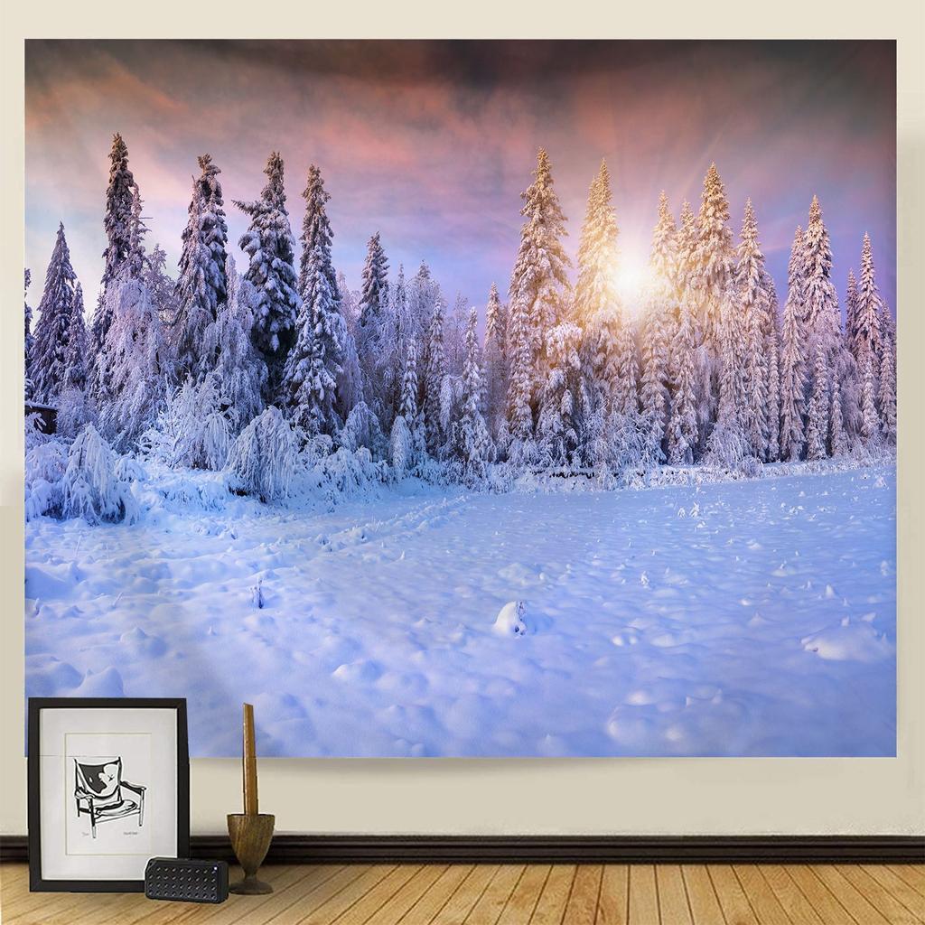 Goblen Noel Kar Sahnesi Serisi Arka Plan Asılı Kumaş Ev Oturma Odası Yatak Odası Başucu Duvar Gobleni