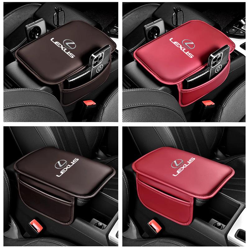 PU-Leder Auto-Armlehnenkissen mit Aufbewahrungstasche Armlehnenpolster für Lexus F-SPORT ES RX NX LS UX LM LX GX LC RZ IS CT GS RC HS SC