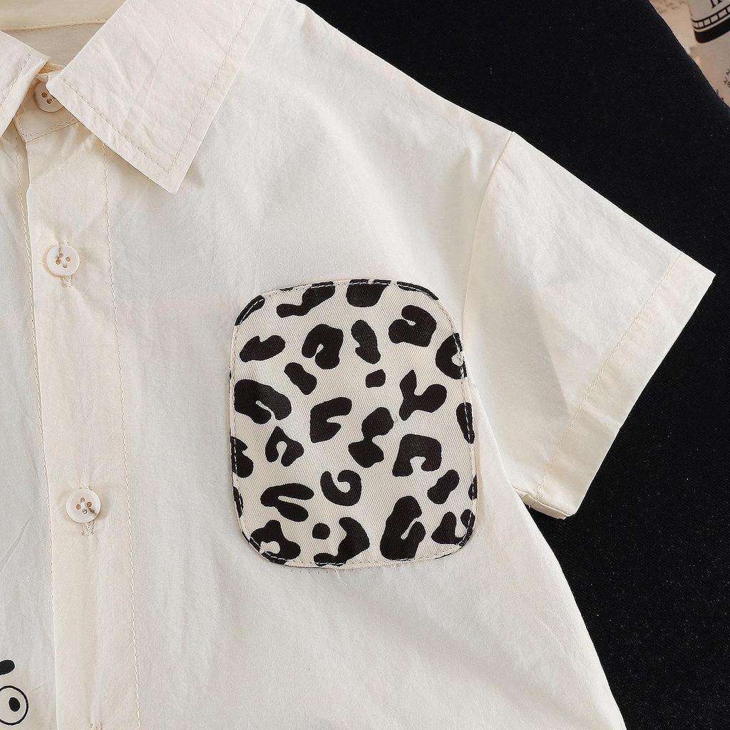 Boys' 2026 Summer Leopard Print Shirt & Pants Set – Stylish Short-Sleeve Two-Piece Outfit