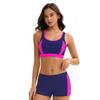 Women's Color-Blocked Two-Piece Swim Set with Back Cut-Out Top & High-Waisted Shorts – Sporty Nylon Beachwear In Multiple Colors
