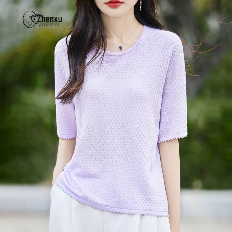 

Zhenxu Women s Lyocell-Silk Blend Round Neck T-Shirt L