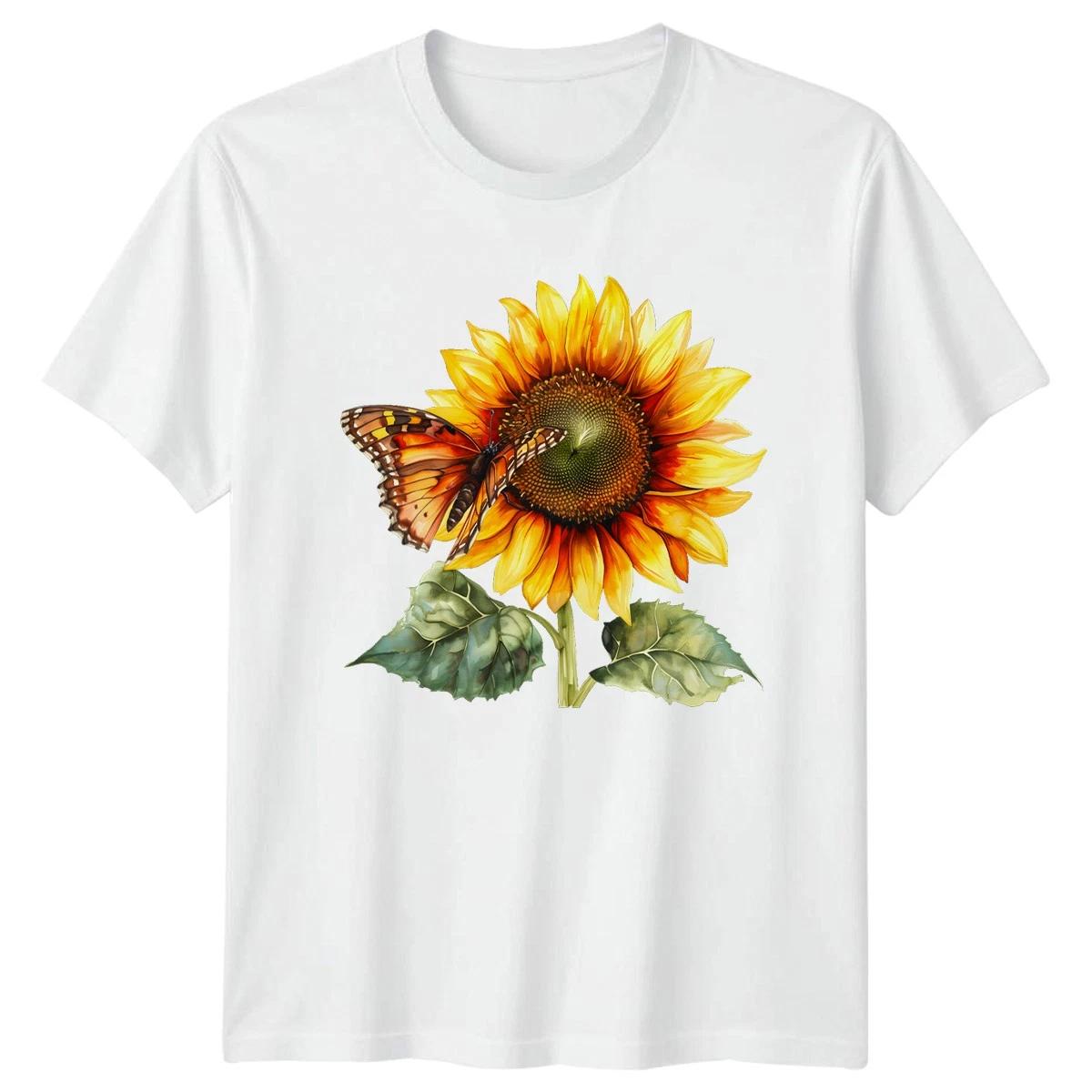 Sunflower Butterfly Floral Nature Mens Womens Graphic Tee Shirt S