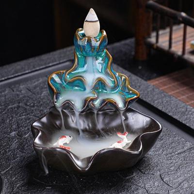 Mini Backflow Stick Incense Burner Lotus Shape Decorative Incense Stick Holder Lucky Fish Ceramic Censer Yoga Space
