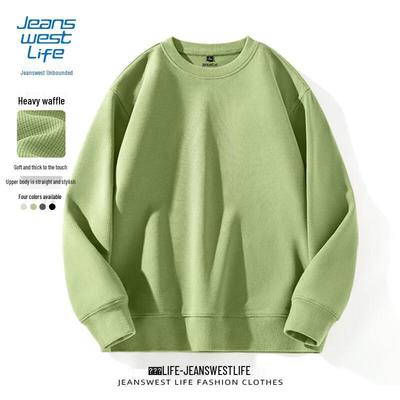 JEANSWEST LIFE Men's American Style Waffle Knit Crew Neck Sweatshirt