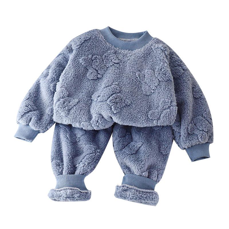 Winter Boys Girls Thick Warm Sets Autumn Kids Flannel Pajamas Suits Baby Long Sleeve Padded Sleepwear Outfits Children Clothes