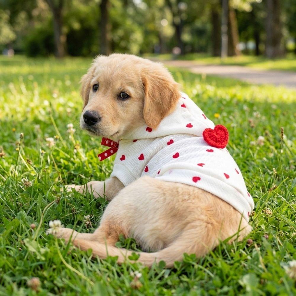 Warm Dog Striped Hooded Hoodie Heart Pattern Comfortable Puppy Sweatshirt with Hat Breathable Cat Sweater Outdoor Walking