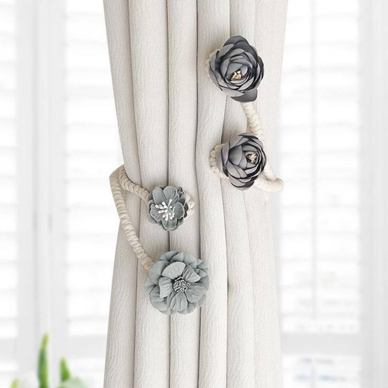 Artificial Flower Curtain Ties Tiebacks Clips 2 Pack Blossom Twist Window Drapery Holdbacks Buckles for Home Decoration