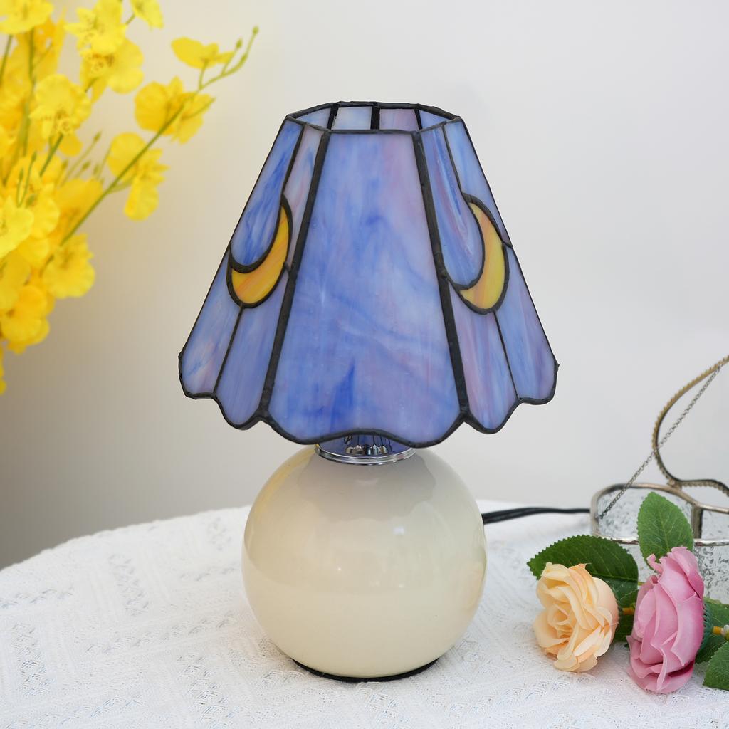 Modern ceramic purple moon stained glass table lamp bedroom simple bedside mushroom lamp, living room study decorative lamp